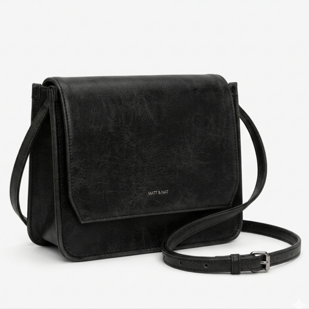 Matt & Nat Black Vegan Leather Crossbody Bag - Vintage Collection